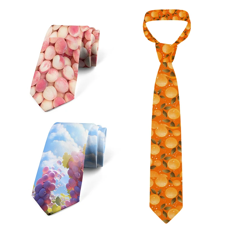 

Strawberry grape peach pattern tie interesting fruit pattern 3 printed tie men's 8cm polyester slim business formal tie party