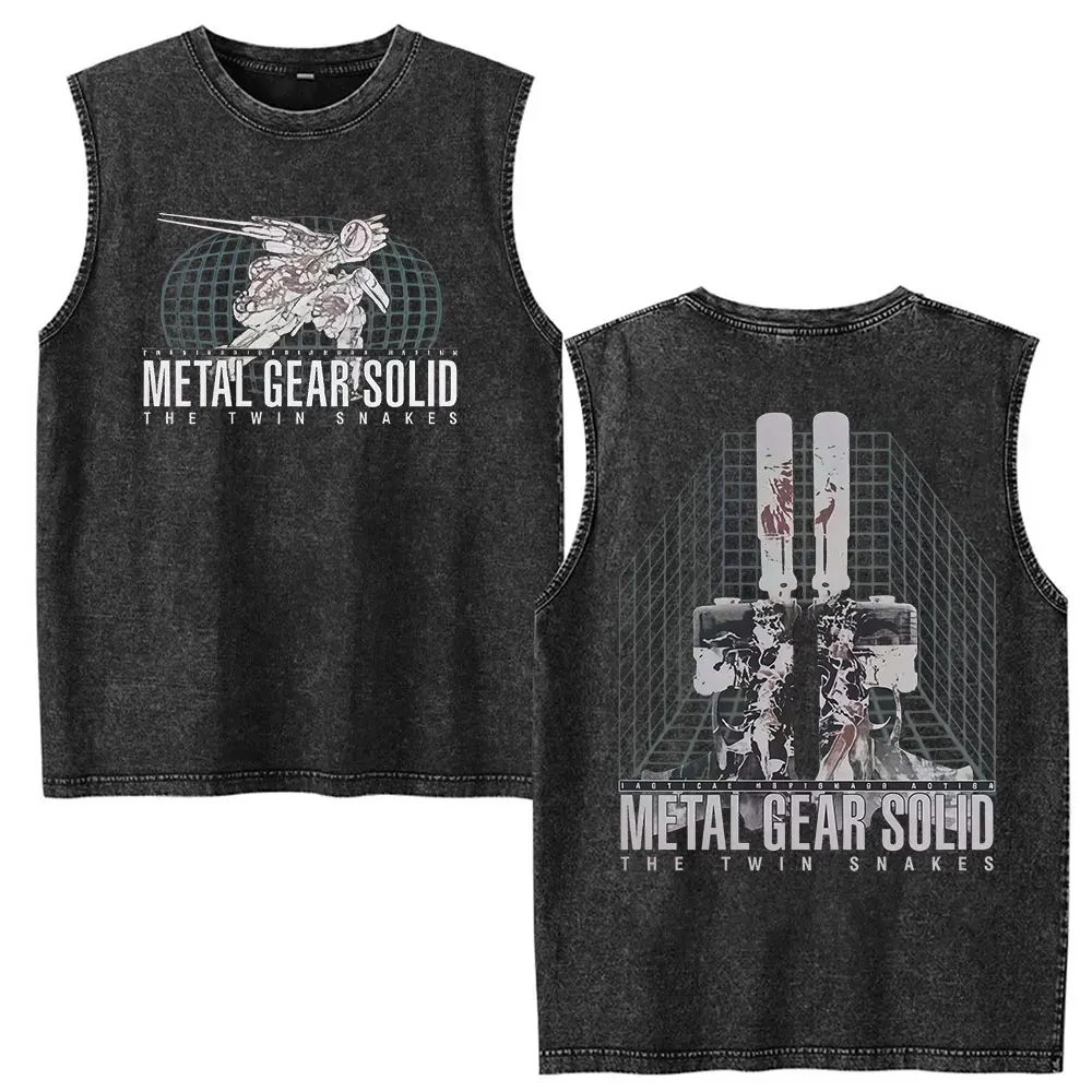 Game Metal Gear Solid 4 Vintage Washed Vest Graphic T Shirts Men's Women Gothic Fashion Oversized Cotton T-shirt Y2k Streetwear