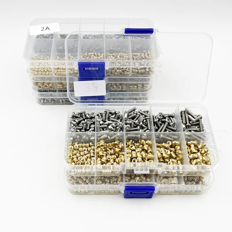 Brass Insert Nut and Screw Assortment Kit 260-500pcs M2 M3 M4 Hot Melt Insert Knurled Nut Injection Embedment Nut For 3D Printer