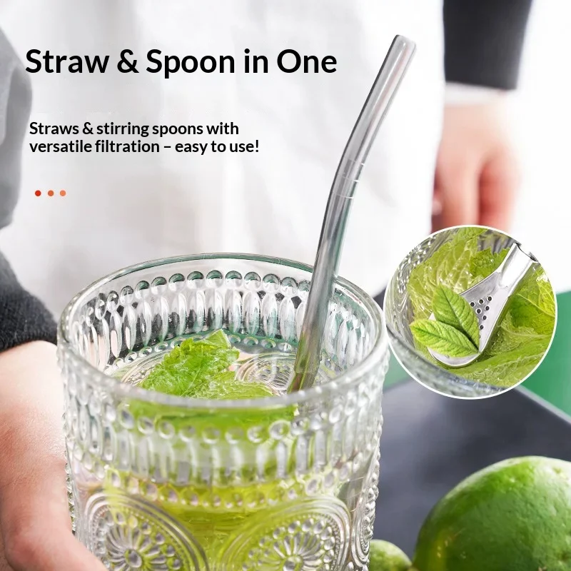 Stainless Steel Mate Bombilla Straw 3 in 1 Filter Spoon Reusable Tea Drinking Tube for Loose Leaf Tea Home Travel Camping
