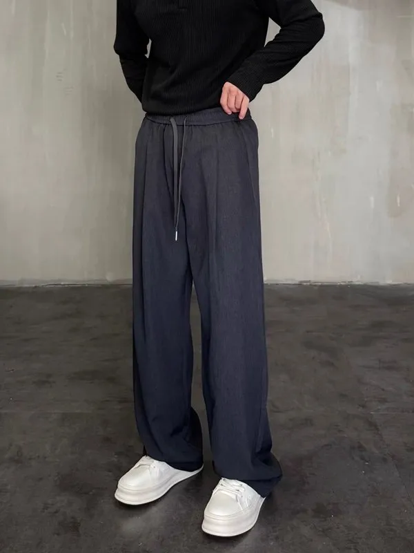 

2025 New Men's Casual Pants Elastic Waist Suiting Fabric Micro Elastic Wide Leg Straight Loose Fit Leisure Trousers