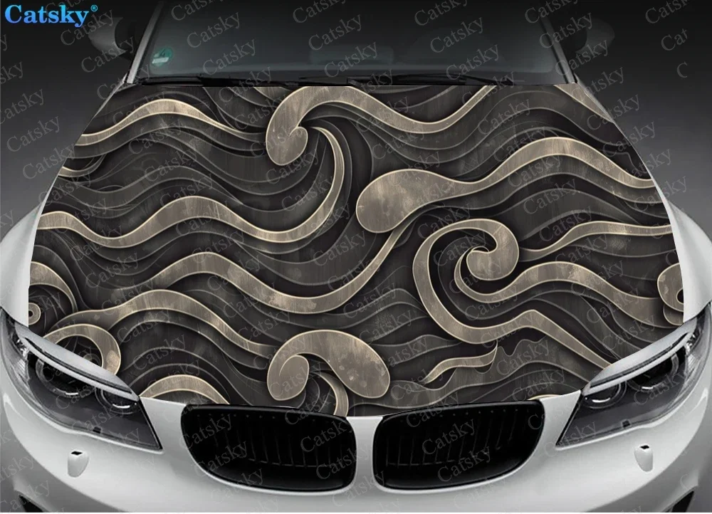 Minimalistic Wave Pattern Car Hood Decal Stickers Wrap Vinyl Film Engine Cover Decals Sticker Car Hood Protective Film