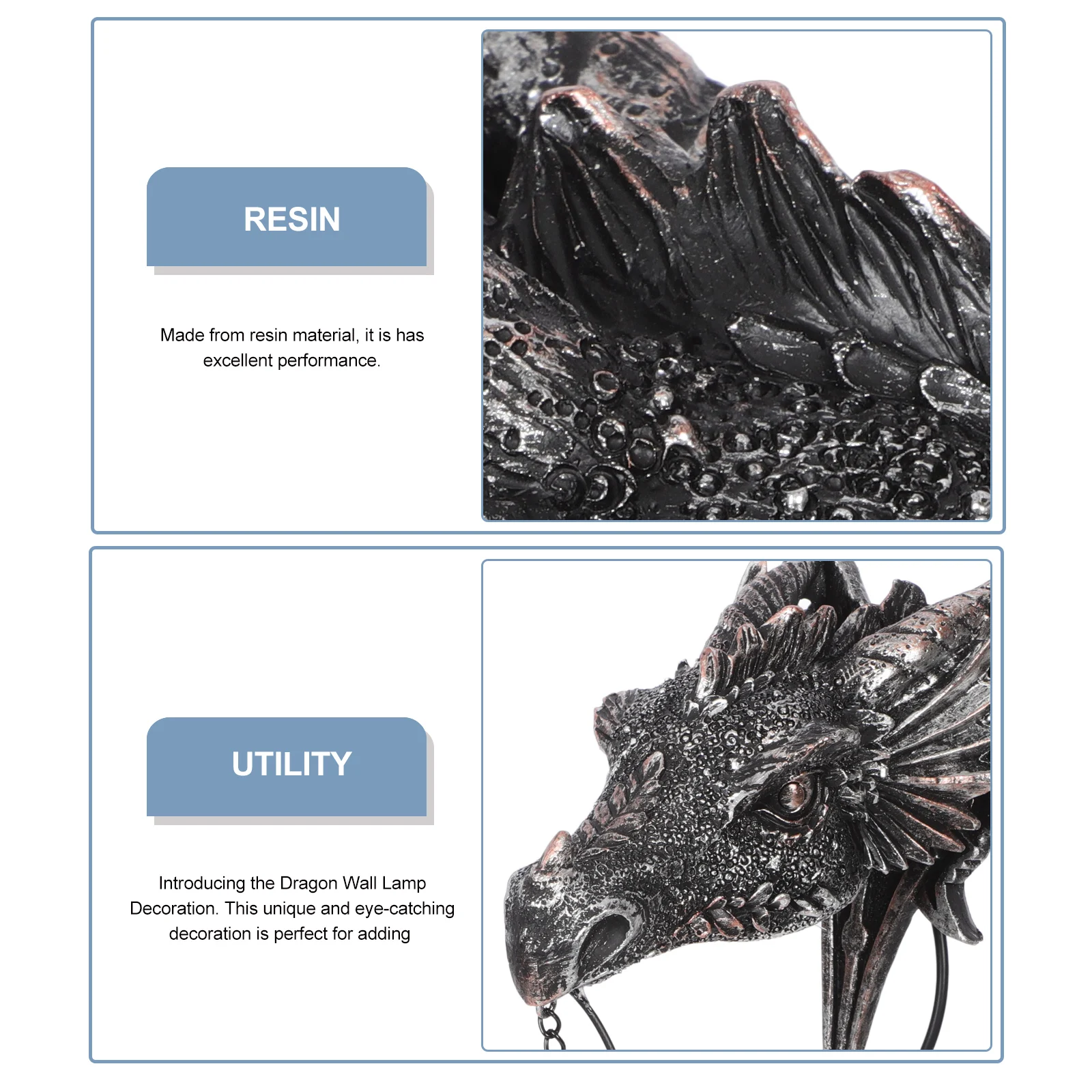

Resin Dragon Head Wall Garden Decor Waterproof Night Light Indoor Outdoor Use Dining Room Wall Light