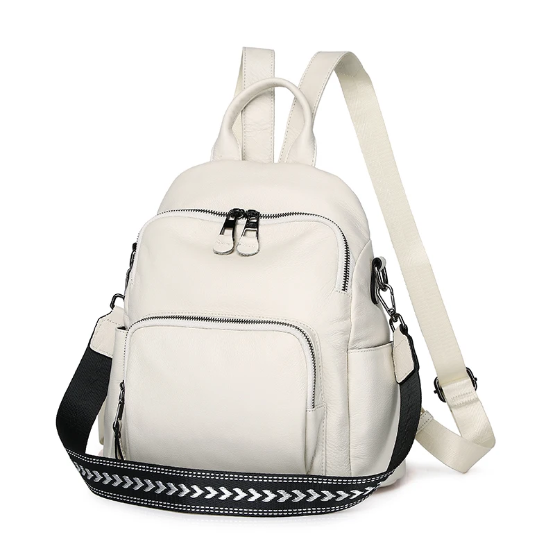 Women First Layer Cowhide Convertible Backpack Detachable Wide Strap Multi Pocket Large Capacity Daily Casual Work Travel Bag