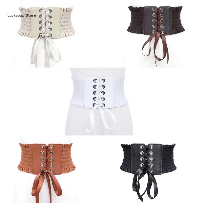 Women Lace Up Girdle Waist Cincher Buckle Stretch Belt Corset Punk Tied Corset Wide Elastic Waistband