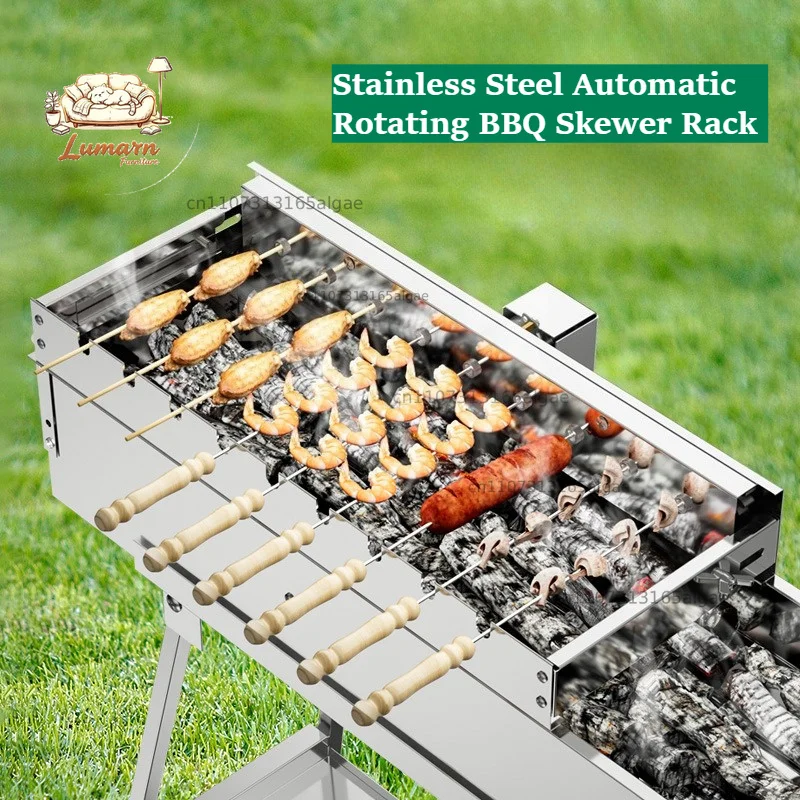 Automatic Rotating BBQ Skewer Bracket, Adjustable Width Barbecue Roast Rack, 5V USB Power Bank Powered Meat Grilling Tool