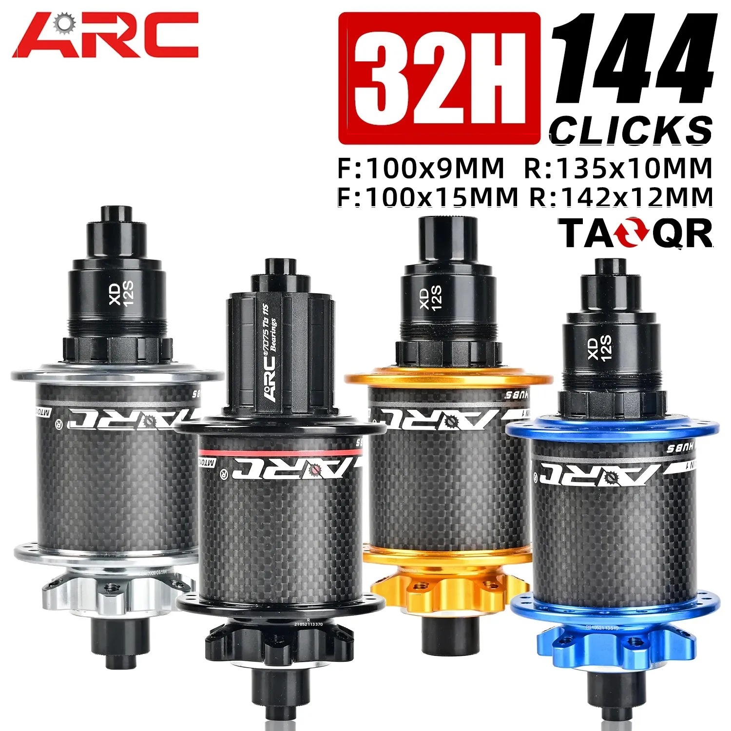 

ARC Carbon Fiber MTB hub Mountain bike hubs 4 bearing 6 Pawls 114 Click 8 9 10 11 12speed bicycle hub 135*10MM 142*12MM 32H