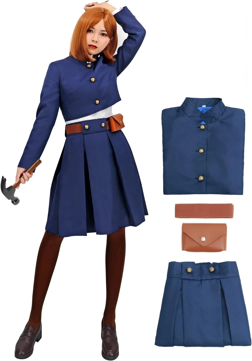 DAZCOS Nobara Cosplay Costume Women's US Size JJK Uniform Outfit with Belt Waist Bag