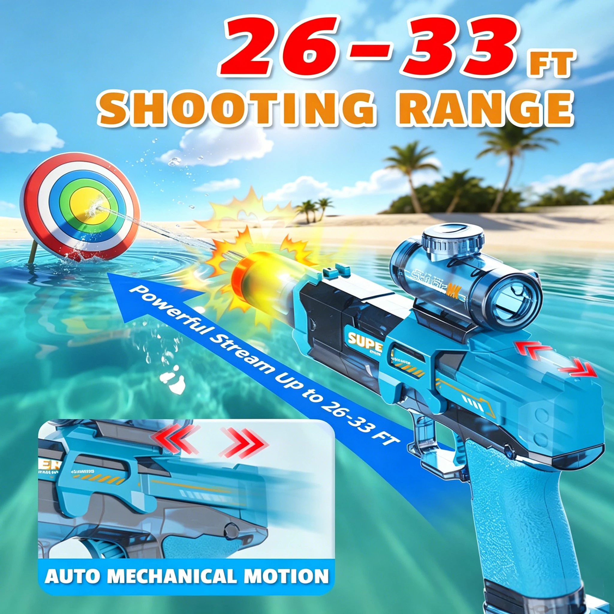 Electric Water Gun for Kids, Automatic Water Blaster with USB Rechargeable Squirt Gun, Long Range Summer Pool Toy
