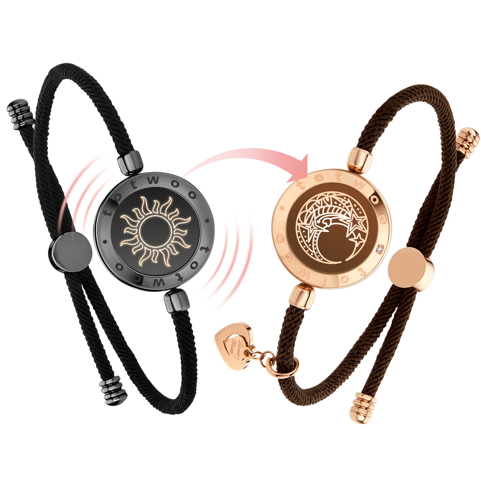 TOTWOO Long Distance Touch Bracelets for Couples, Vibration & Light up Gifts for Girlfriend Bluetooth Pairing Jewelry