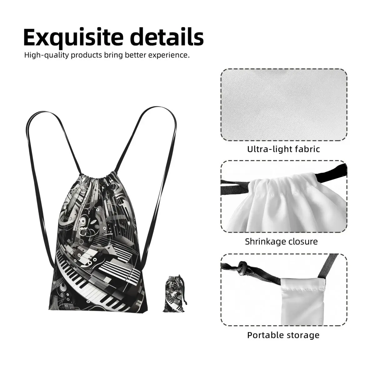 Music Notation Musical Notes Drawstring Backpack Sports Gym Bag Portable Travel Drawstring Bag for Men Women
