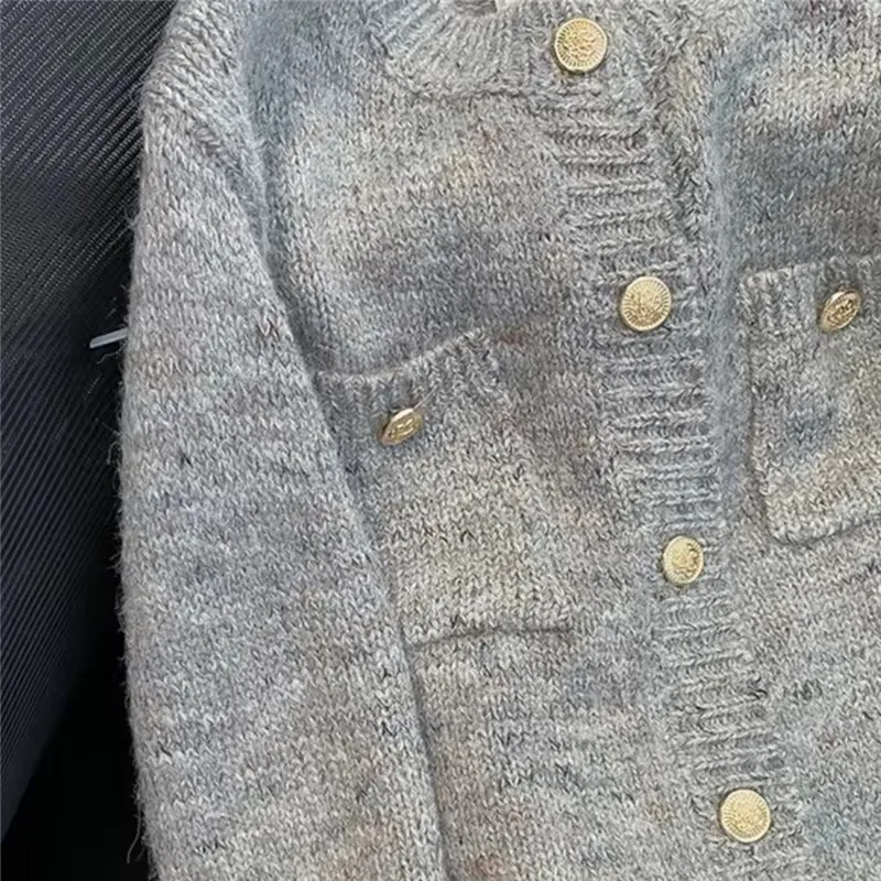 Autumn Winter Women Sweater Knitwear 2025 New Fashion Loose Casual Cardigan Ladies Tops Button Pure Colour Grey Outerwear Female