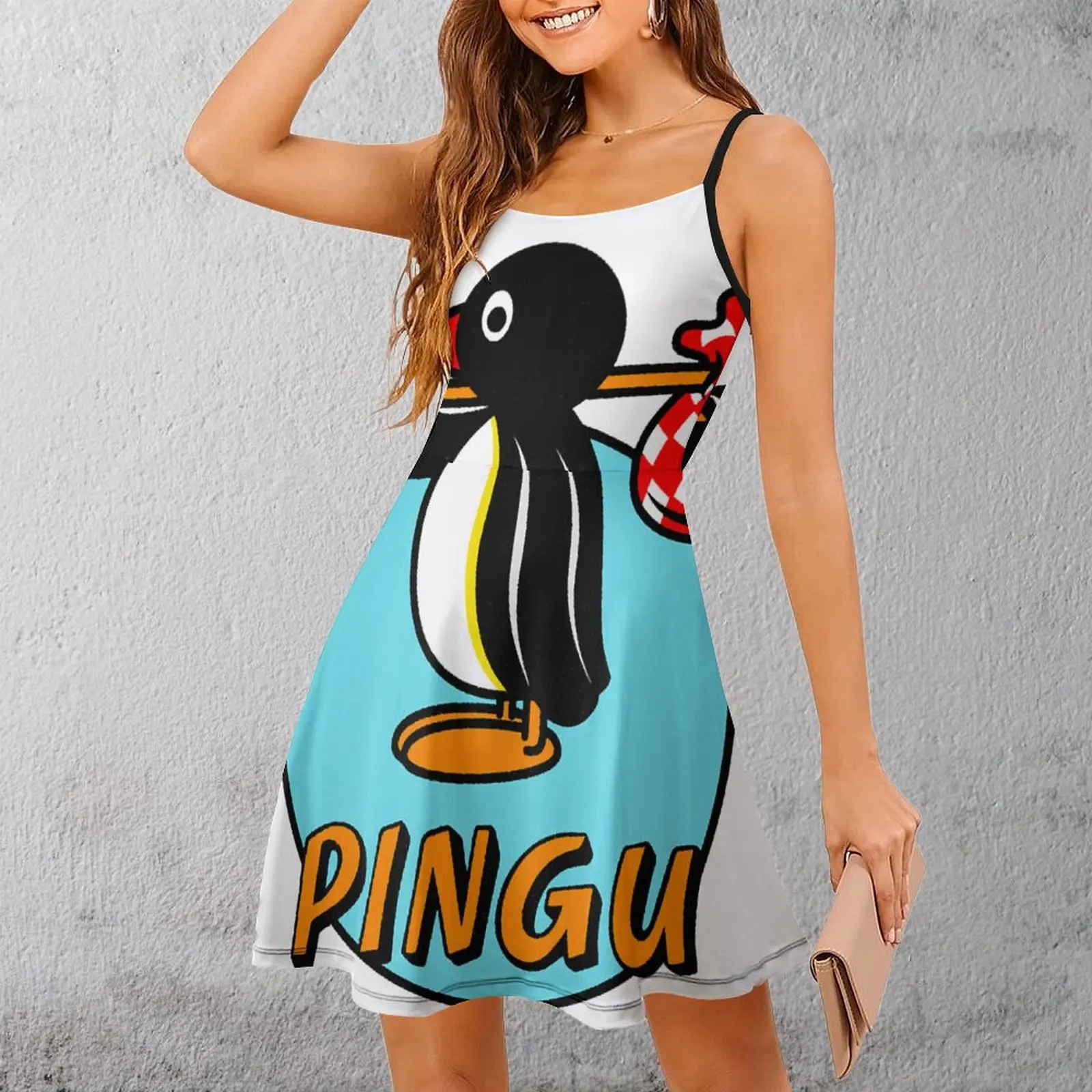 

Продажа ТВ-шоу Pingu, женское платье на бретельках, забавная сексуальная женская одежда, платье с юмором и графическим рисунком, клубное платье на бретелях