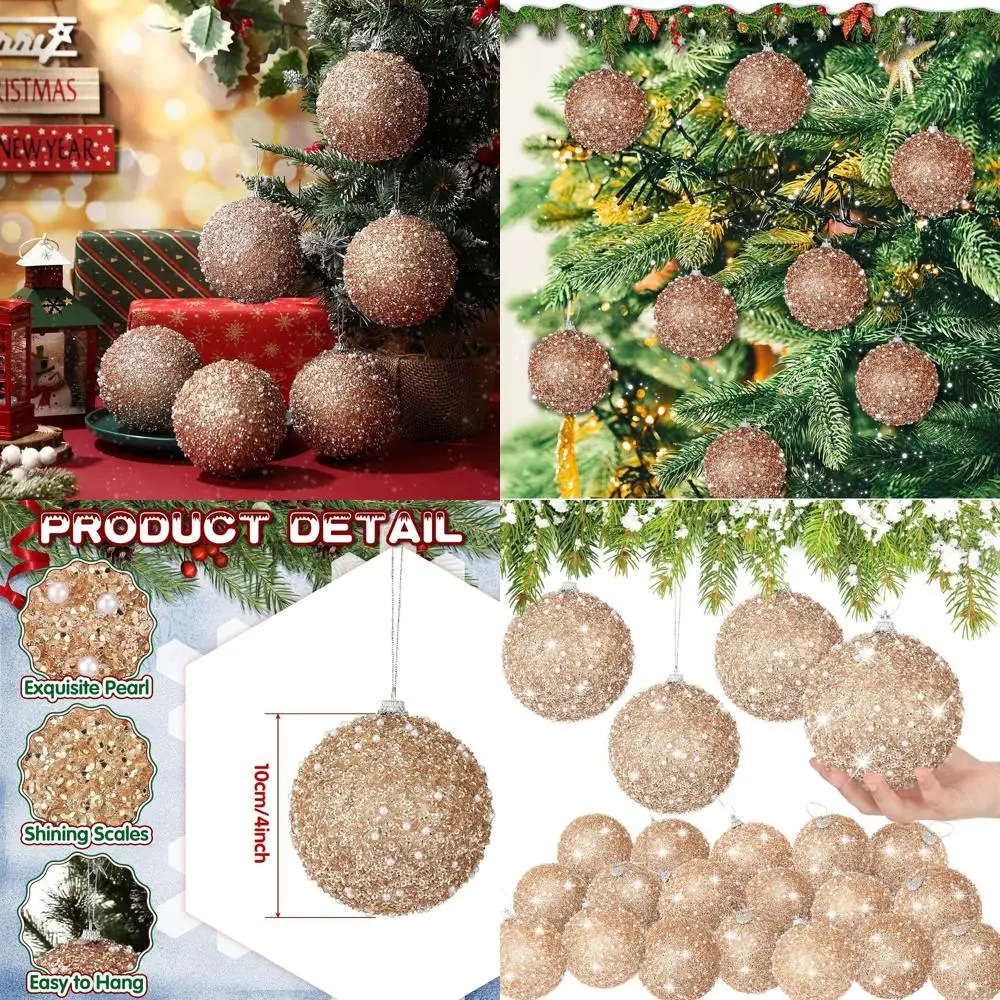 

Набор из 4 блестящих рождественских шаров, 24 шт., рождественские украшения из пенопласта с блестками для елки, дома, свадьбы, праздничного декора (розовое золото)