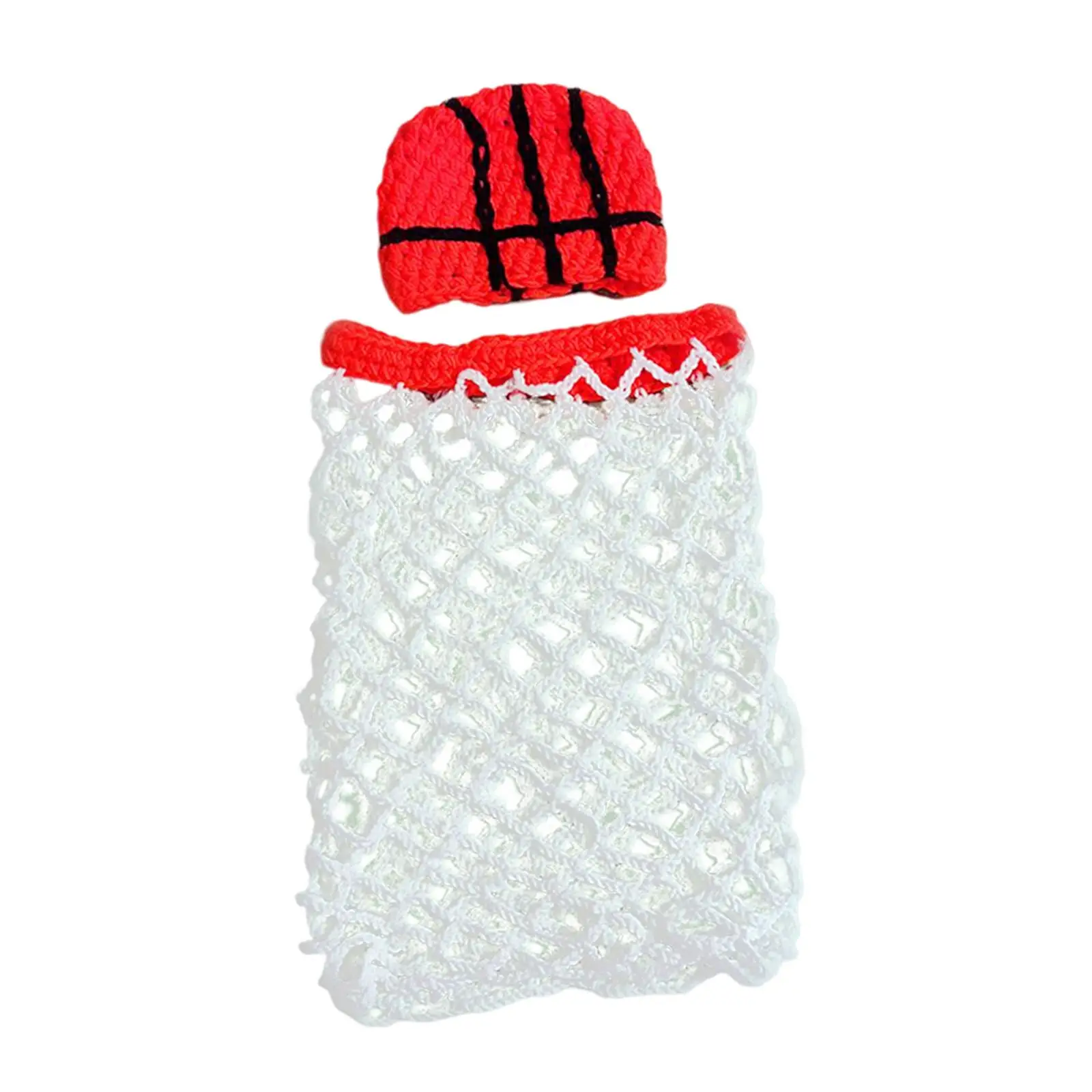 2Pcs Newborn Basketball Crochet Costume Set, Orange Hat and White Basket Photo Props, Toddler Outfits, Infant Photography Props