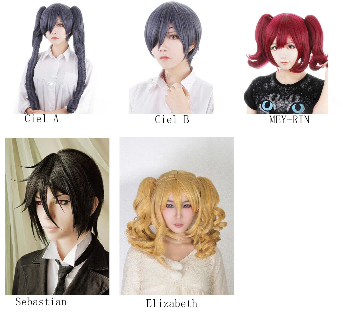 

Halloween Cosplay Wig Black Butler Ciel Sebastian Elizabeth Costume Anime hair