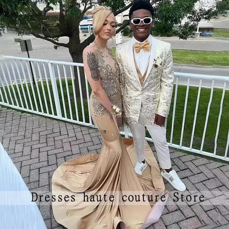 

Платье для выпускного вечера цвета шампанского 2025 года, роскошное блестящее платье с кристаллами и стразами, вечернее платье для черных девочек