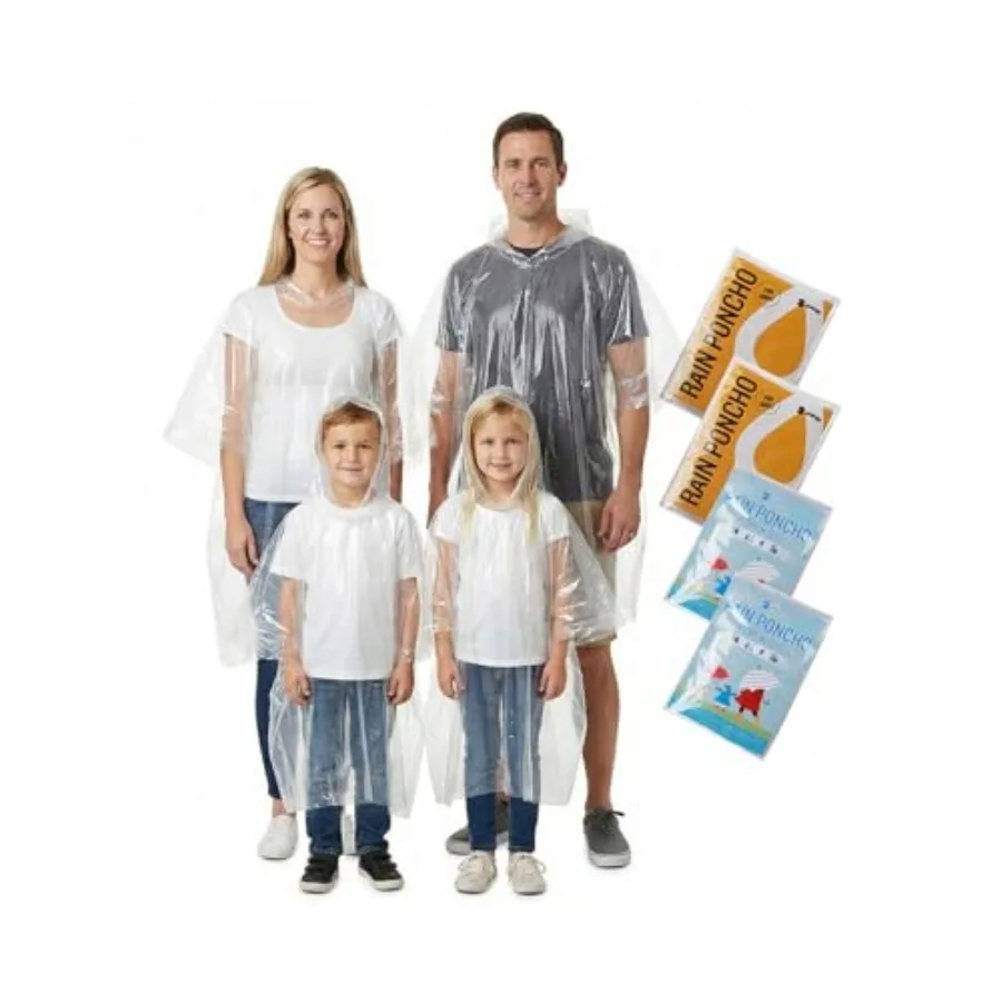 

Disposable Rain Ponchos for Adults, Family Emergency Hooded Raincoat for Travel Camping