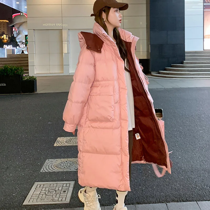 

New Female Korean Long Down Jacket Winter Cold Warm 90% White Duck Down Coat Fashion Female Detachable Hooded Parker Overcoat