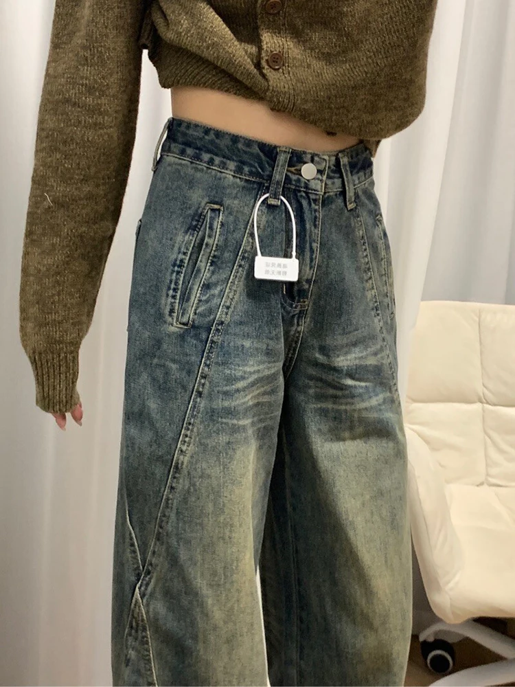 Waed Vintage High Waist Straight Leg Jeans Women's Spring Autumn New Design Slimming Wide Leg Pants High Waist Jeans
