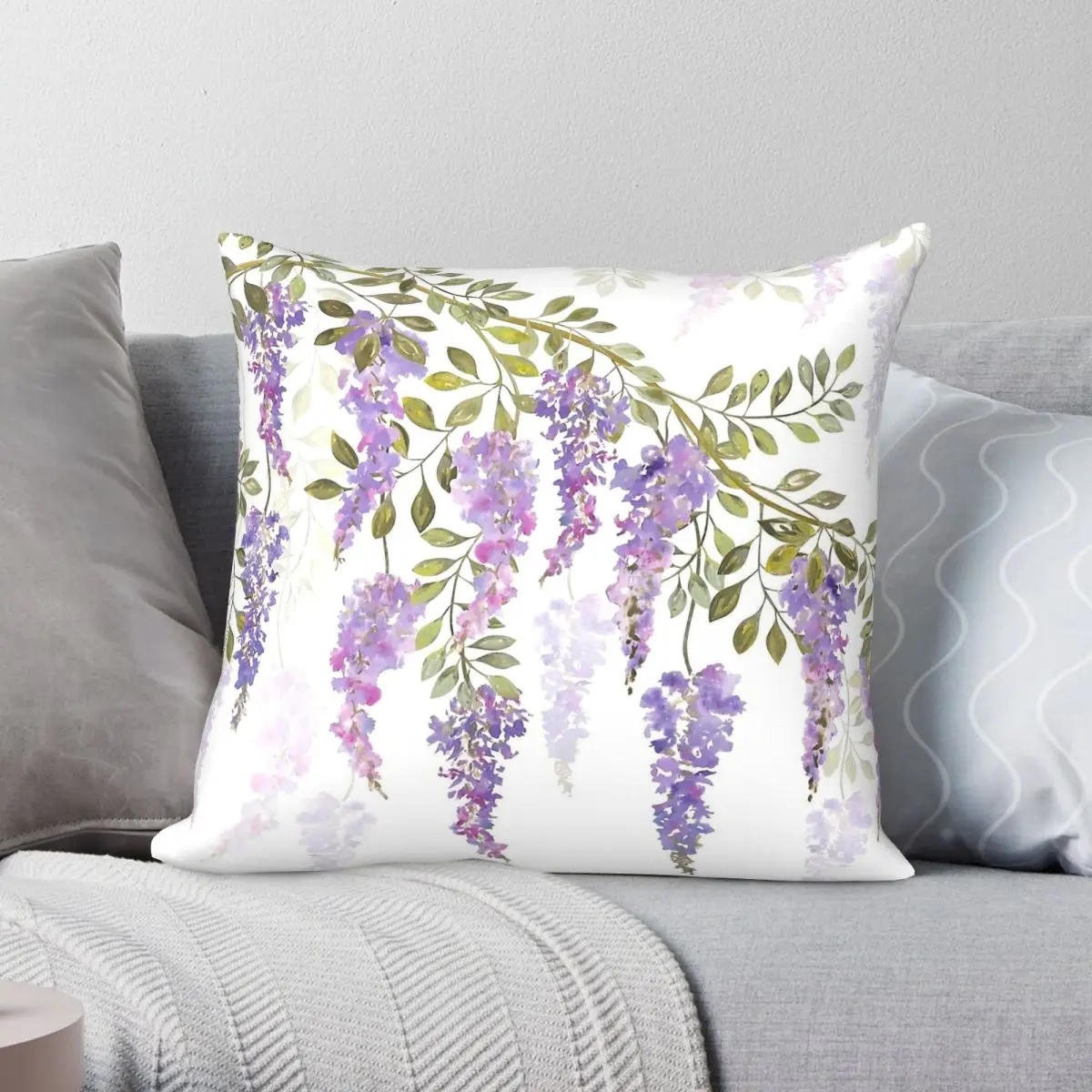 Wisteria Blossoms Square Pillowcase Polyester Linen Velvet Creative Zip Decor Pillow Case Sofa Cushion Cover 18