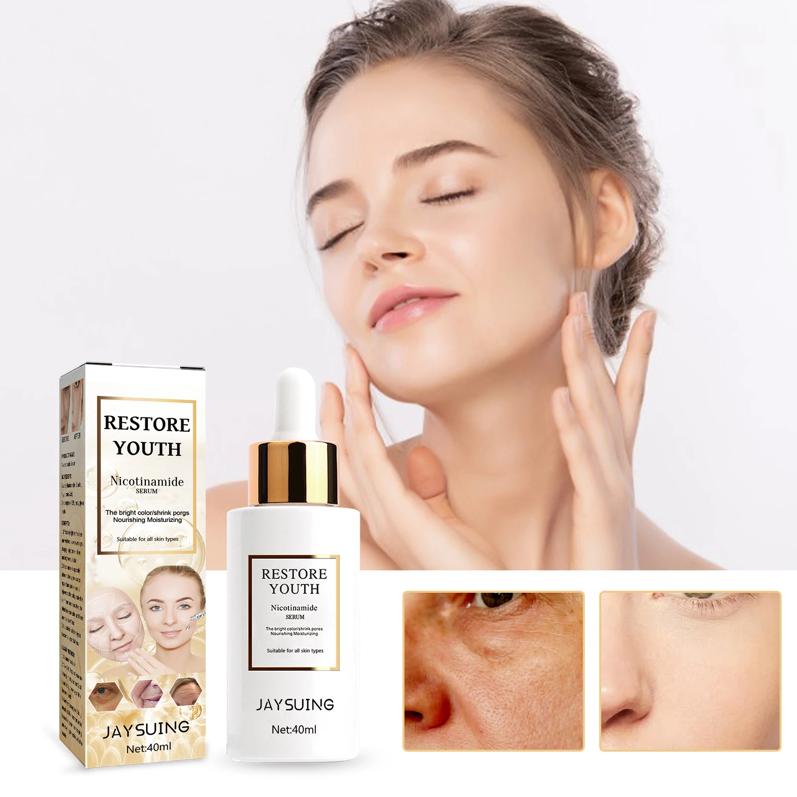 

Niacinamide Facial Serum Replenishment Shrink Pores Brightening Skin Care Lifting Firming Face Essence Deep Moisturizing 40ml