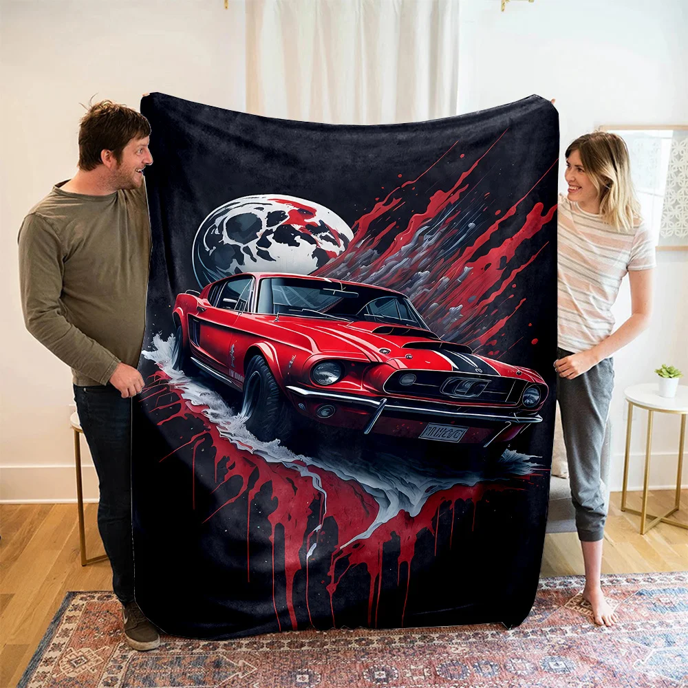 Vintage Muscle Car Art Blanket Throw Fleece Blanket for Car Lovers Pop Culture Decor Gift Night Scene Auto Automobile