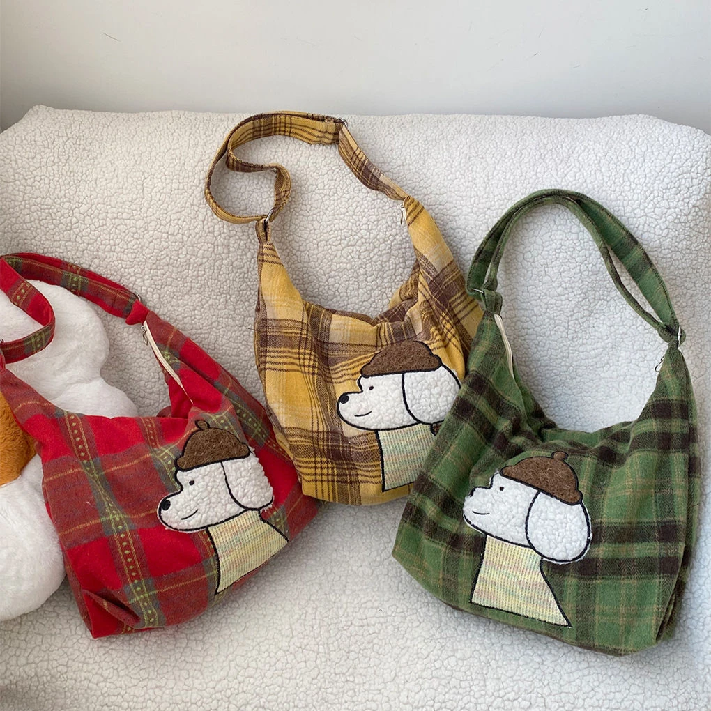 

Cute Plush Detective Puppy Kawaii Plaid Large-capacity Handbag Shoulder Bags Messenger Bag Women's Bag Crossbody Bags
