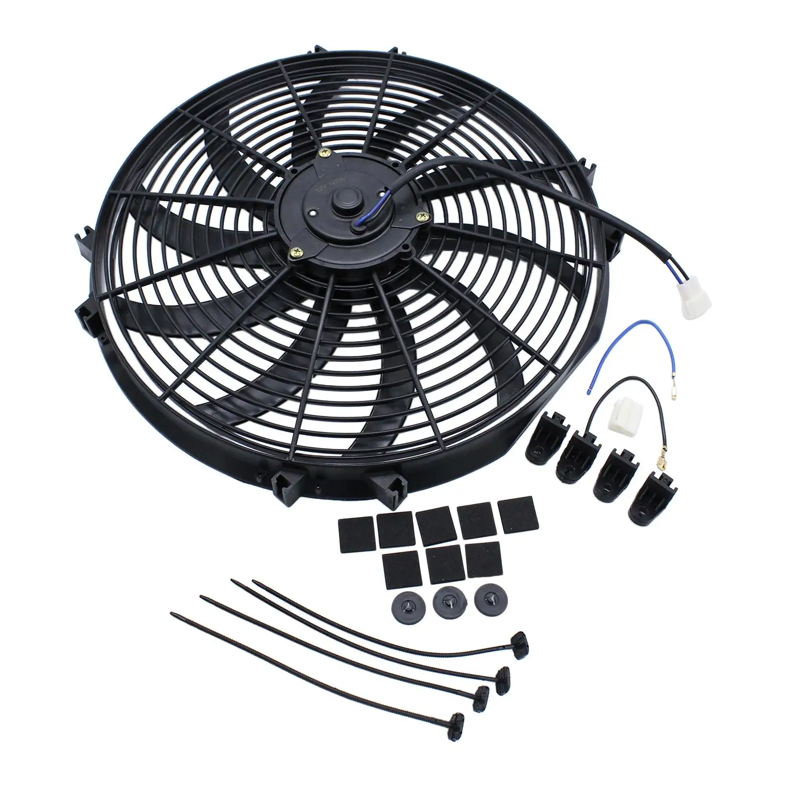 Generic Electric Radiator Cooling Fan Assembly Kit Black Easy Installation Push Pull Replace 12V 120W Mount Kit 16