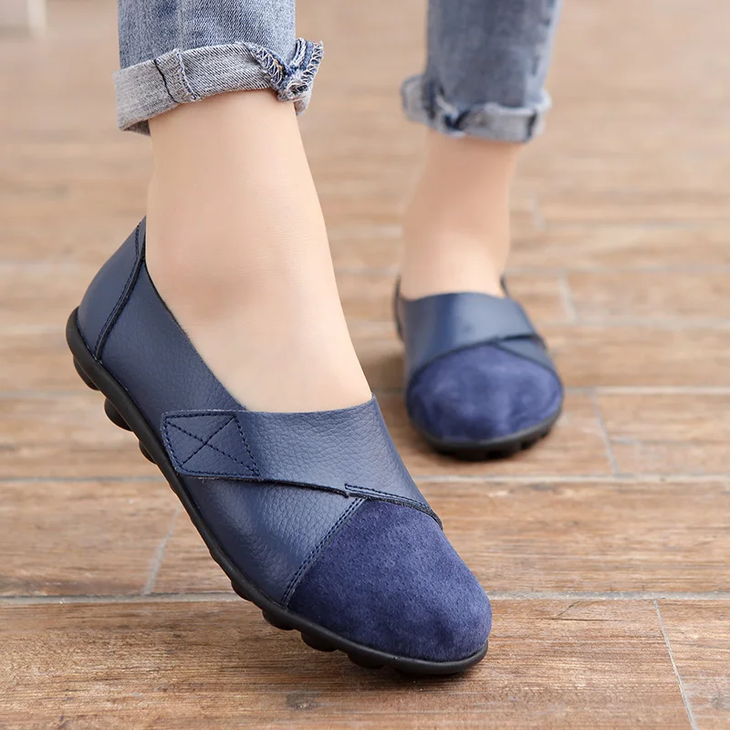 Zapatos planos De talla grande para Mujer, mocasines De cuero genuino suave con gancho para barco, mocasines De Mujer 2022