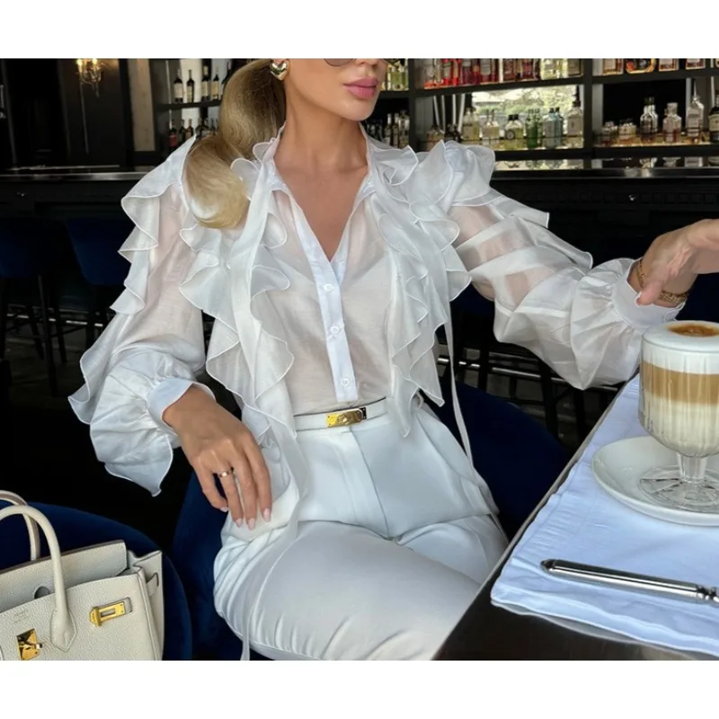 

Women's 2026 Spring New Temperament Elegant Stand-up Collar Lantern Sleeves Long-sleeved Shirt Women's Top