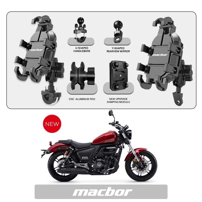 

Phone Mount Stand Motorcycle Holder 360° Rotatable ABS Adjustable For Macbor Montana XR1 XR5 500 Rockster flat 125 Mile500