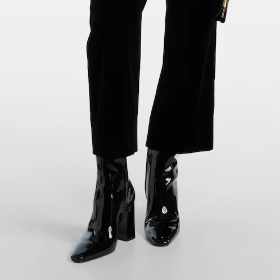

Women Leather Square Toe Chunky High Heel Ankle Boots Inner Side Zipper Slip On Elegant Commuter Fashion Short Boots