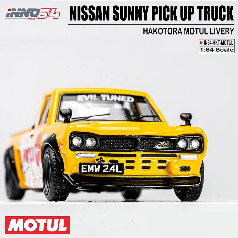 INNO 1/64 NISSAN SUNNY PICK UP TRUGK HAKOTORA MOTUL LIVERY Giocattolo in lega Veicolo a motore Pressofuso in metallo Modello Regali