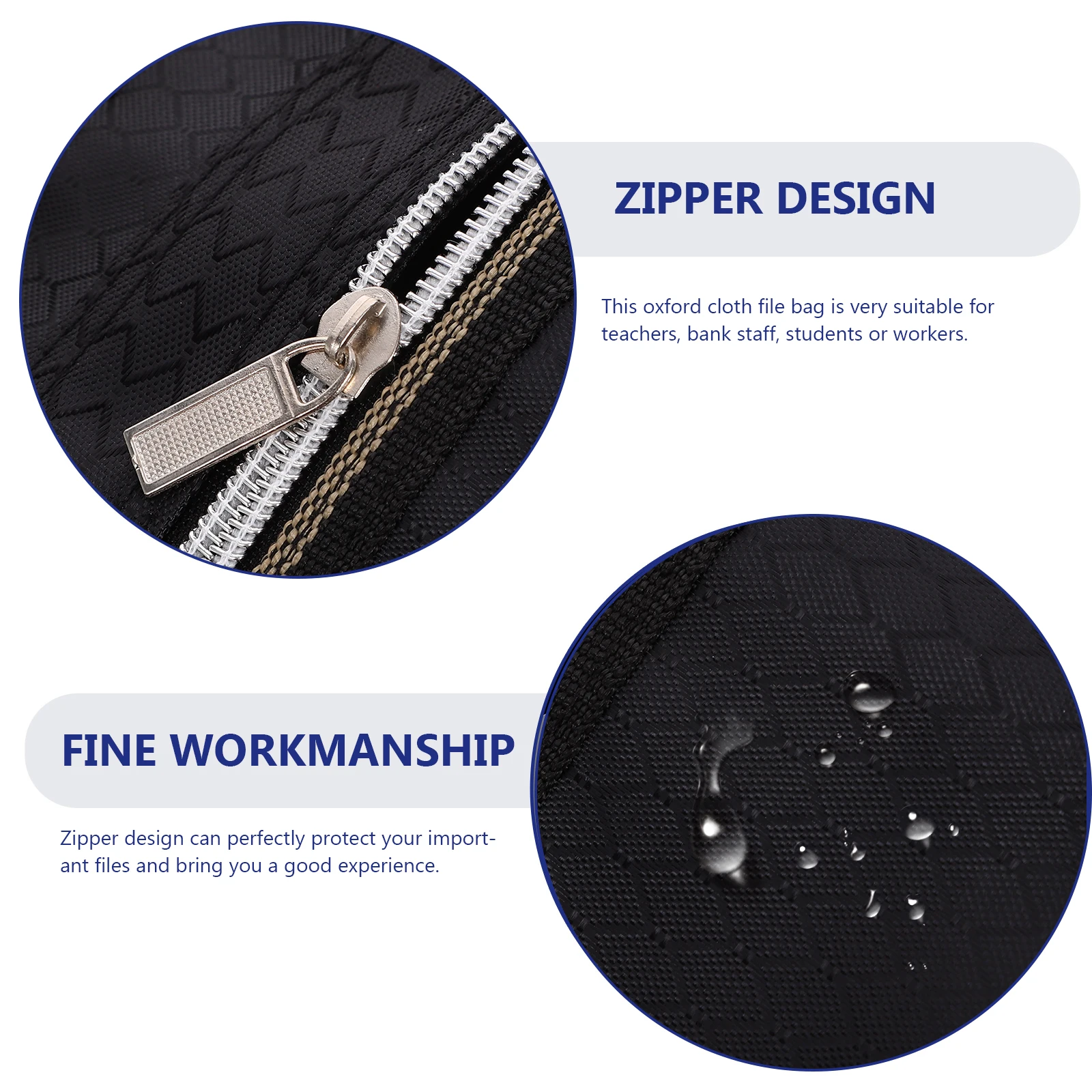 

Water-Resistant Oxford Cloth File Folder with Zipper Secure Document Holder for Business Receipts Students Teachers Workers