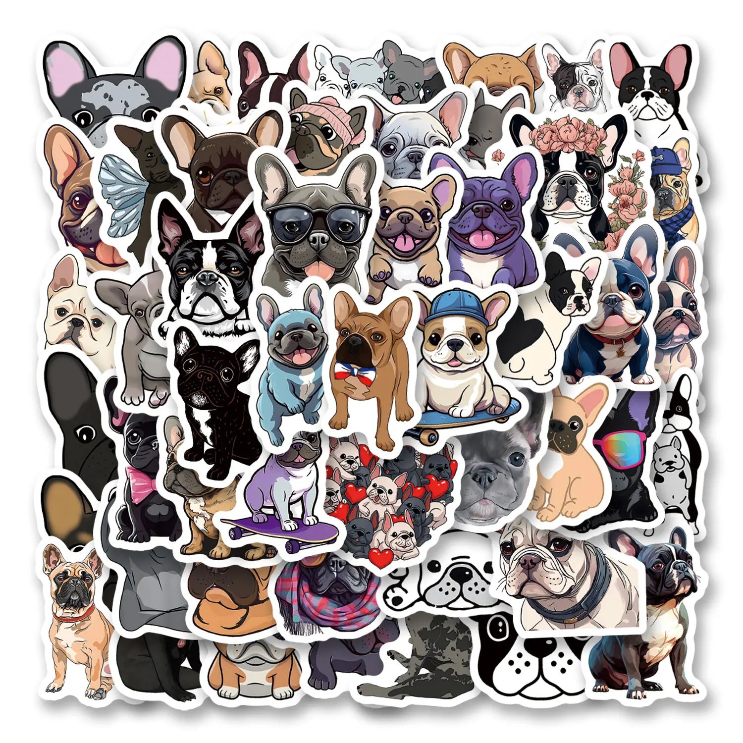 50pcs French Bulldog Graffiti Stickers for Phone Laptop Note