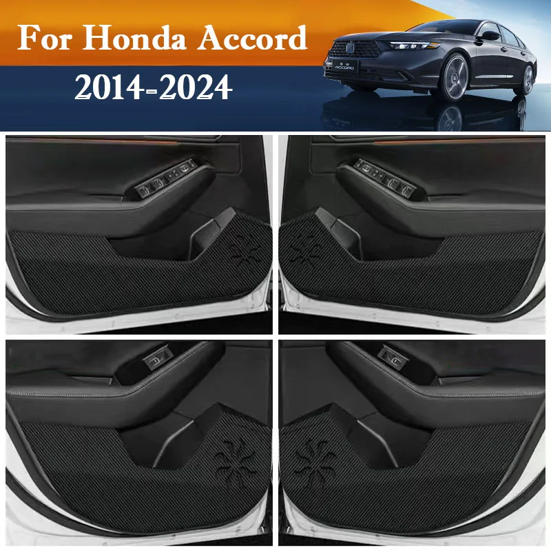 4PCS Carbon Fiber Texture Door Anti-dirty Anti-kick Pad Cover Sticker For Honda Accord 2014-2021 2022 2023 2024 Accessories