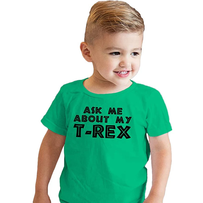 Funny Dinosaur T-Shirt for Toddler, “Ask Me About My T-Rex” Graphic Tee Cool Humor Kids Top 100% Cotton