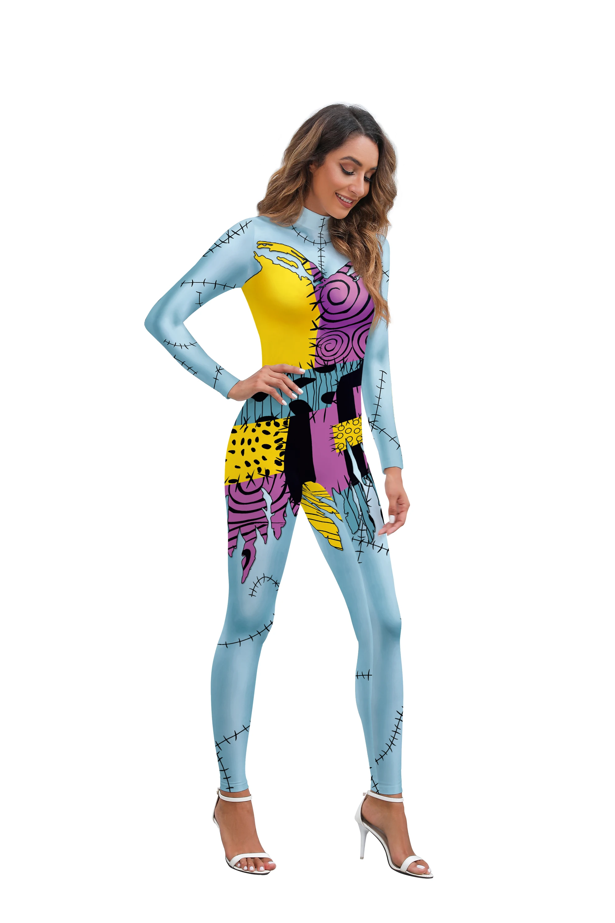 Zawaland Woman Cosplay Costume Movie Cosplay Zombies Jumpsuit Zipper Spandex Scary 3D Print Party Outfit Sexy Zentai Bodysuit