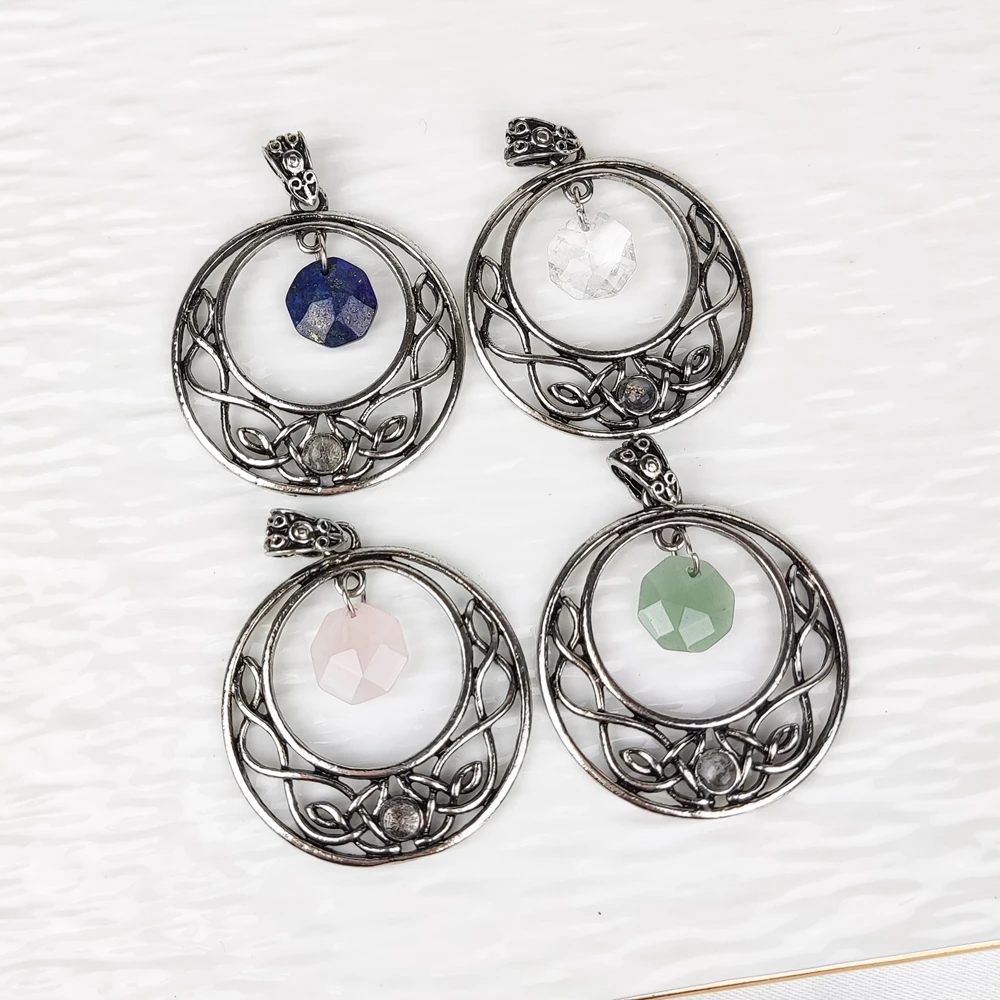 Natural Amethyst Lapis lazuli Labradorite Dangle Hexagram Pendant for Men Women Necklace DIY Jewelry