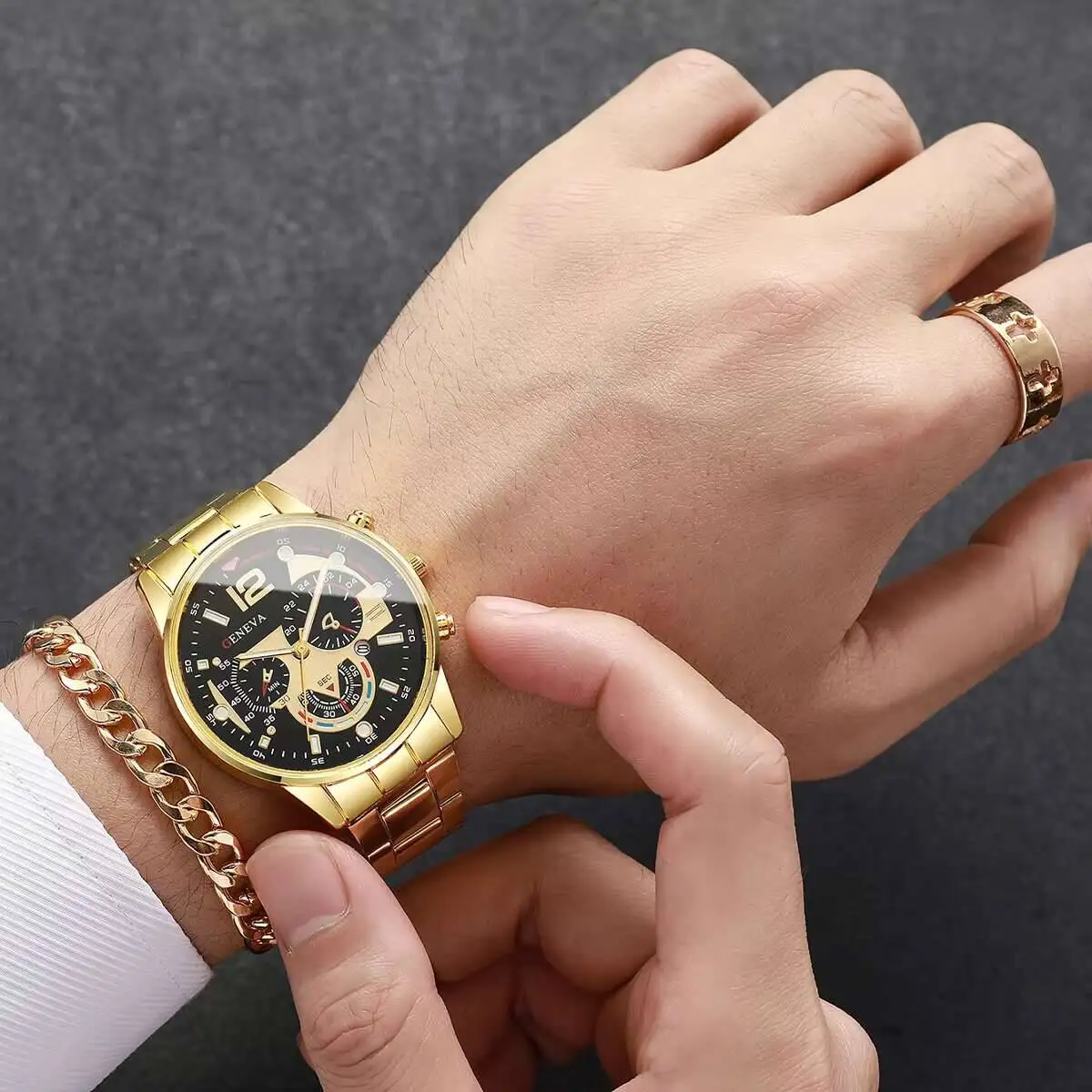 8 قطعة/المجموعة أزياء رجال الأعمال الساعات الفاخرة التقويم كوارتز ساعة اليد طقم مجوهرات للرجال ساعة Reloj Hombre (بدون صندوق)