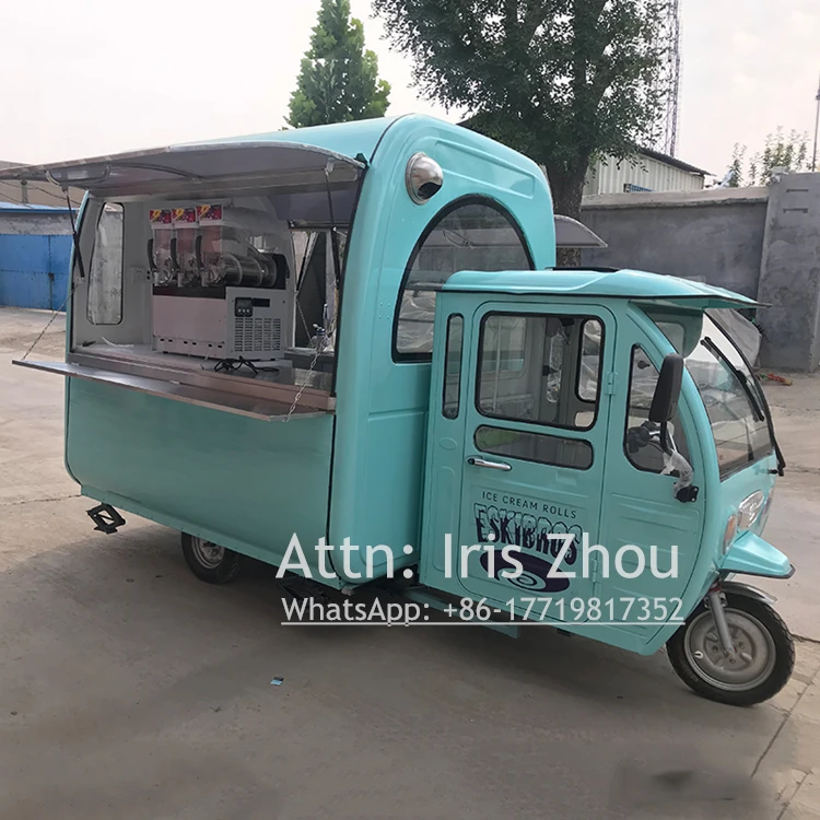 دراجة ثلاثية العجلات الكهربائية شاحنة طعام تايلاند توك توك فراي الآيس كريم لفة عربة الغذاء عربة الآيس كريم سيارة للوجبات السريعة