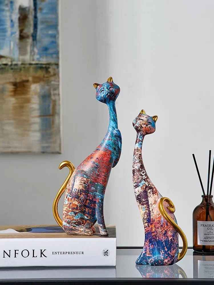 

가구 장식품 Resin Ins Art Style Cat Ornaments Creative Lovely Animal Figurines Living Room Office Craft Decoration