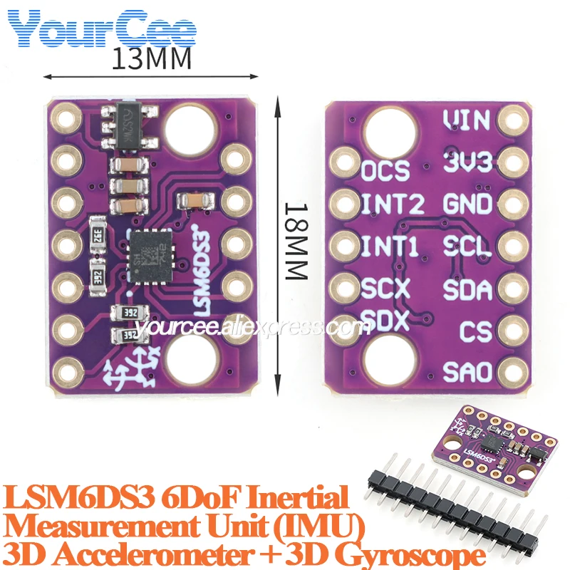 Image of 10 Stück/1 Stück LSM6DS3 6DoF Inertial Measurement Unit (IMU) Modul 3D-Beschleunigungsmesser + Gyroskop-Sensor Analogspannung 1,71–5 V