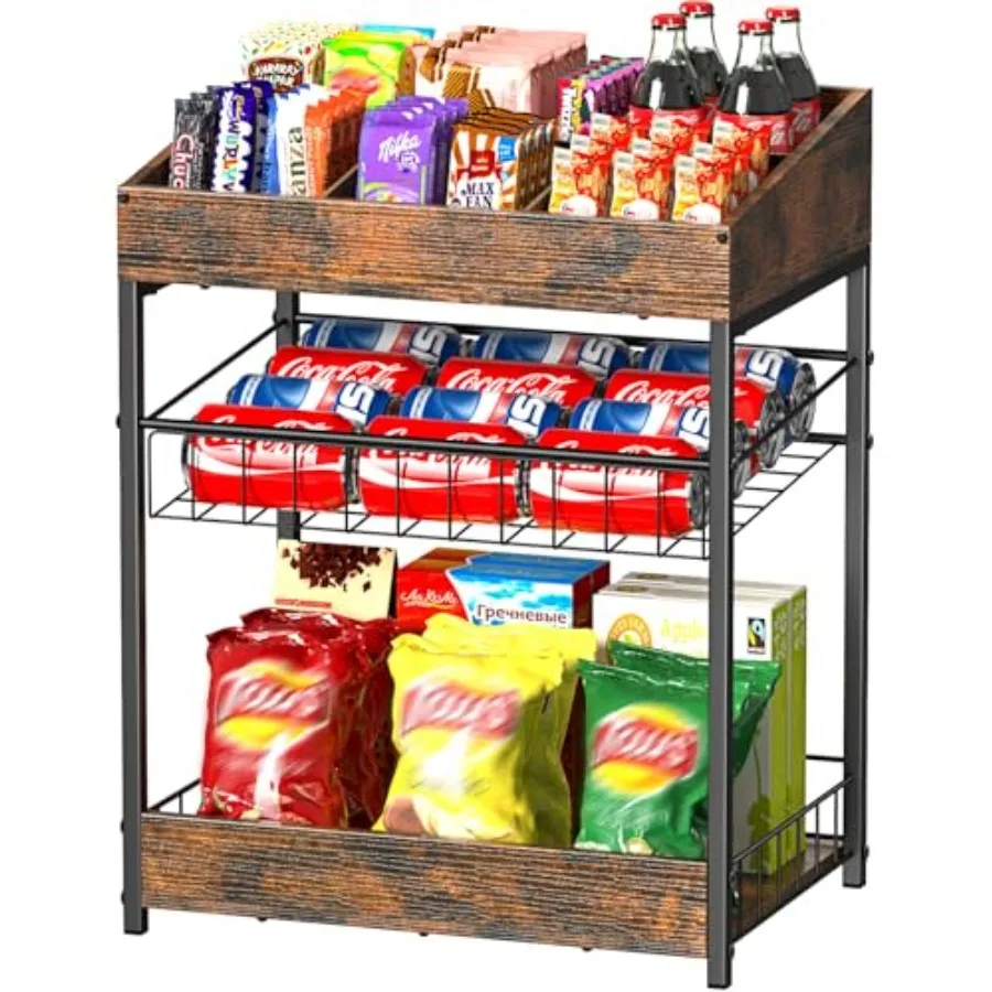 

Candy Display Rack, 3 Tier Snack Rack Display for Countertop, Snack Organizer for Pantry, 6 Adjustable Compartment, Retail Disp