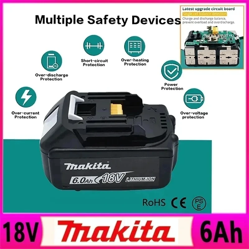 Imagem -04 - Original Makita Lithium Ion Bateria de Substituição com Led 18v 6.0ah Lxt Bl1860b Bl1860 Bl1850 Ferramenta Elétrica Recarregável