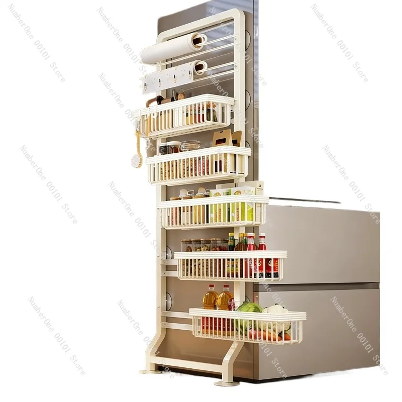 Bohrfreies Wandmontage-Aufbewahrungsregal Kühlschrank-Seitenregal Schmales Gewürzregal Küchen- und Badezimmer-Organizer für Enge Räume