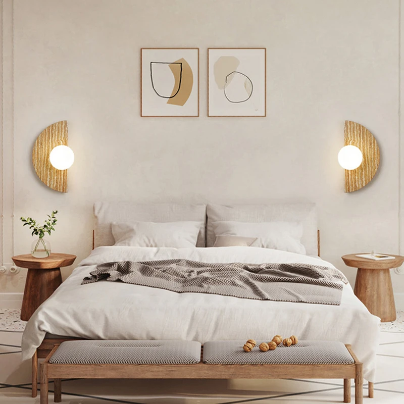 Applique murale LED en forme de lune en pierre jaune, lumière de décoration de fond, style moderne, chaud et simple, vent, pour séjour à la maison et chambre à coucher, 5W