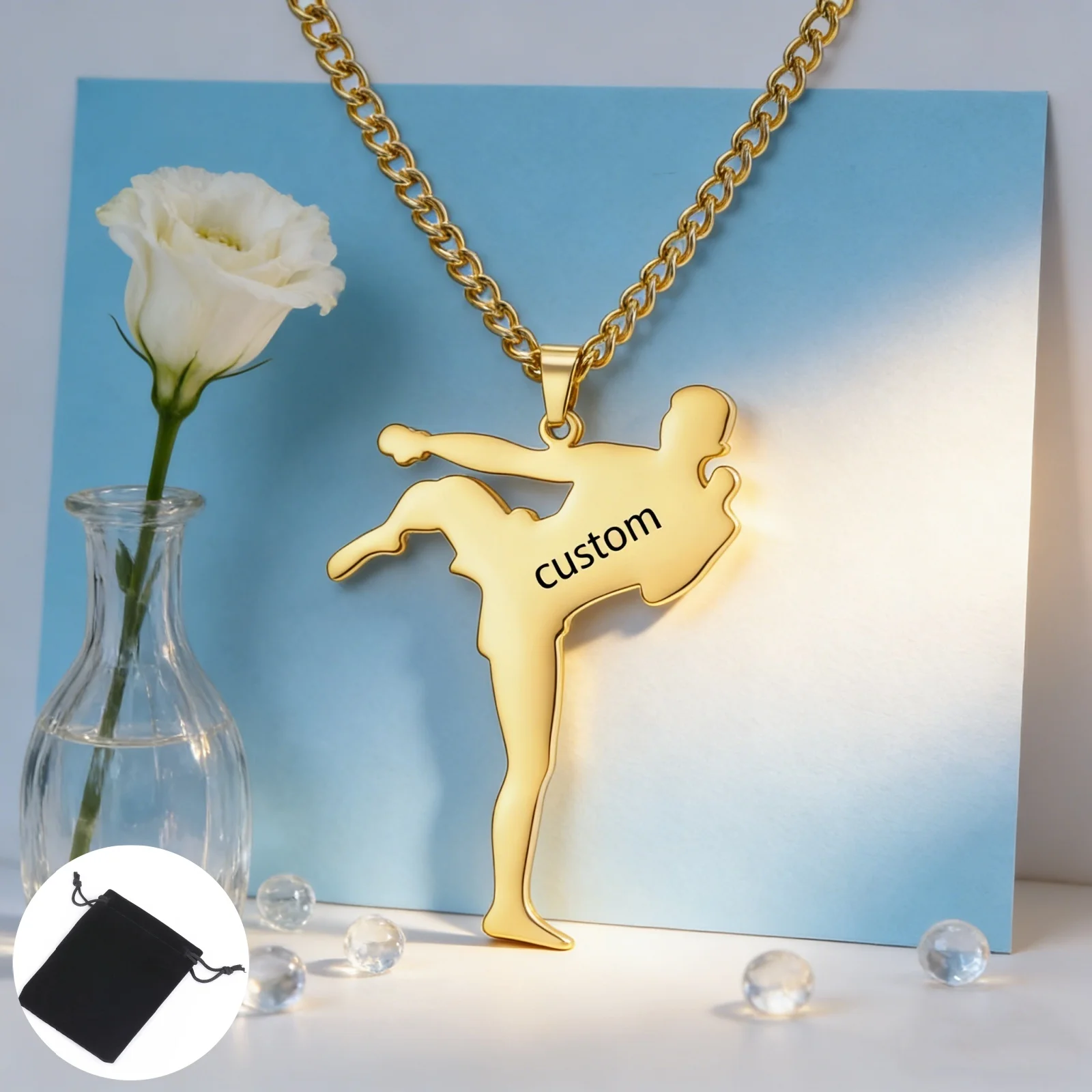 

Мужское ожерелье из нержавеющей стали с именем и датой, каратэ, мужское ожерелье из тхэквондо, персонализированное спортивное ожерелье с подвеской в виде дзюдзюцу, ювелирное изделие, подарок