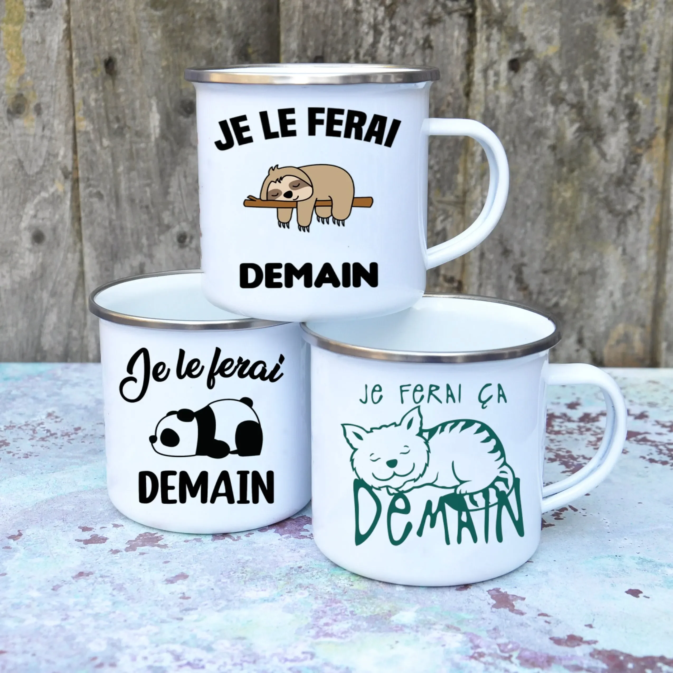 French I Will Do It Tomorrow Mugs Cute Enamel Coffee Mug With Handle Milk Wine Beer Drink Juice Cup Best Outdoor Festival Gift